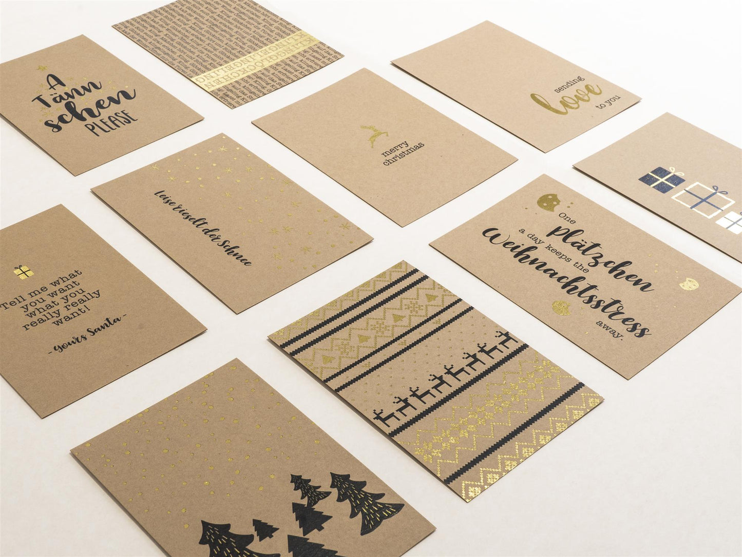 Weihnachtspostkarten - Kraftpapier mit Goldfolie