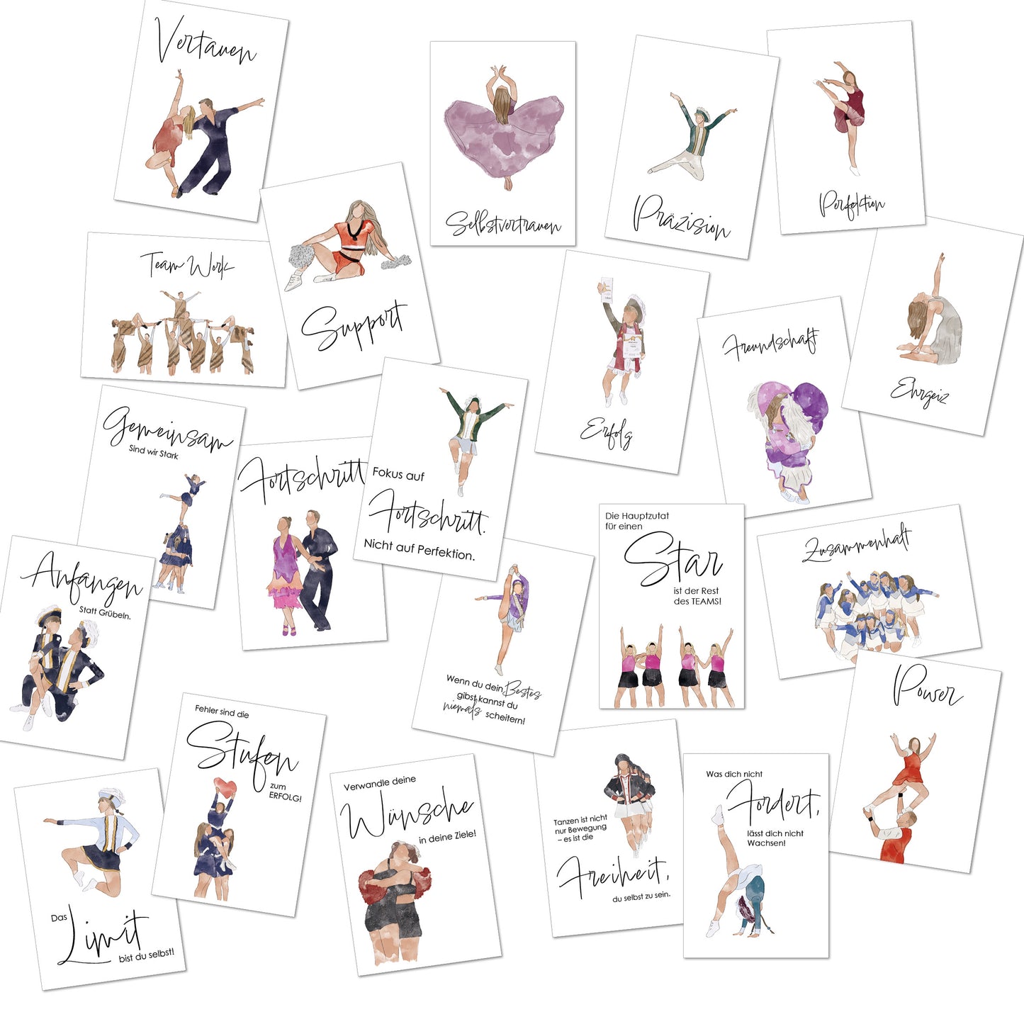 Tanz dich frei – Postkarten voller Energie und Motivation Kartenset Tanz Motivationssprüche Motivation Illustration Tänzer Sammlung