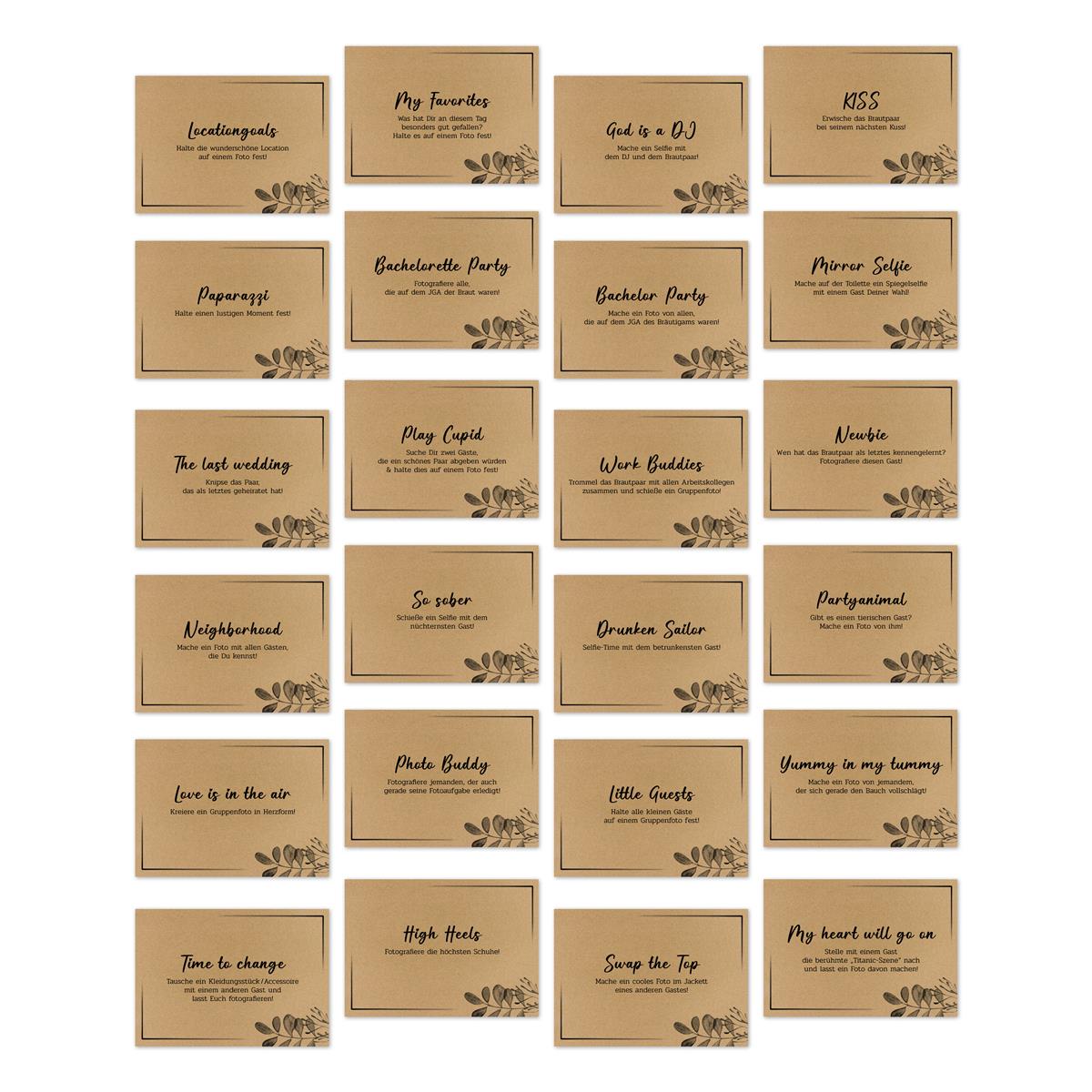 Fotospiel Hochzeit I 55 Fotoaufgaben I Hochzeitsspiele für Gäste I alternatives Gästebuch Hochzeit I Kraftpapier I Format DIN A7