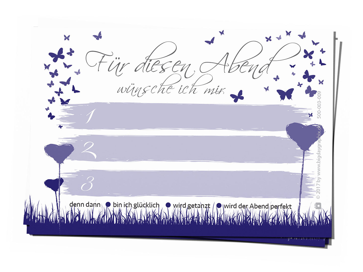 50 Musikwunschkarten - Butterflyheart marineblau