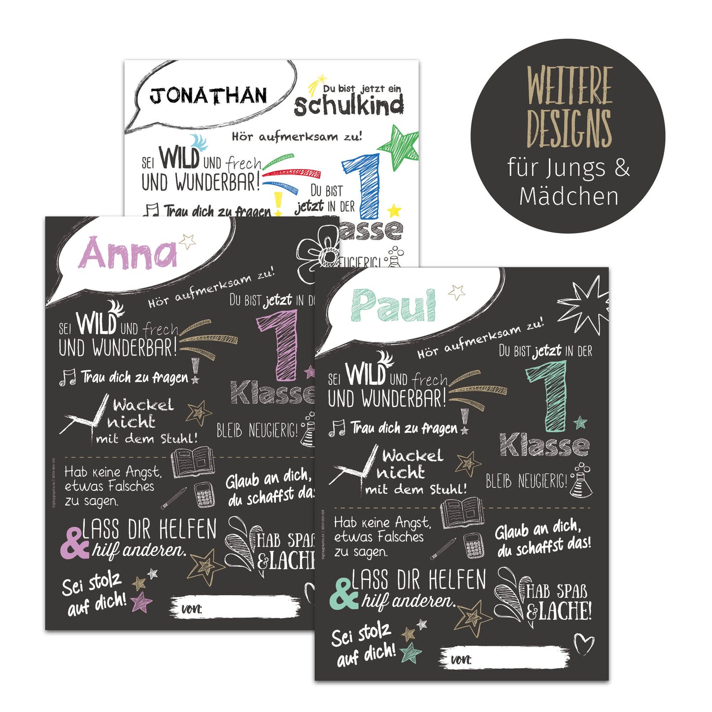 Personalisiertes Poster bunt, Geschenk zur Einschulung, Schulkind, erster Schultag, A3