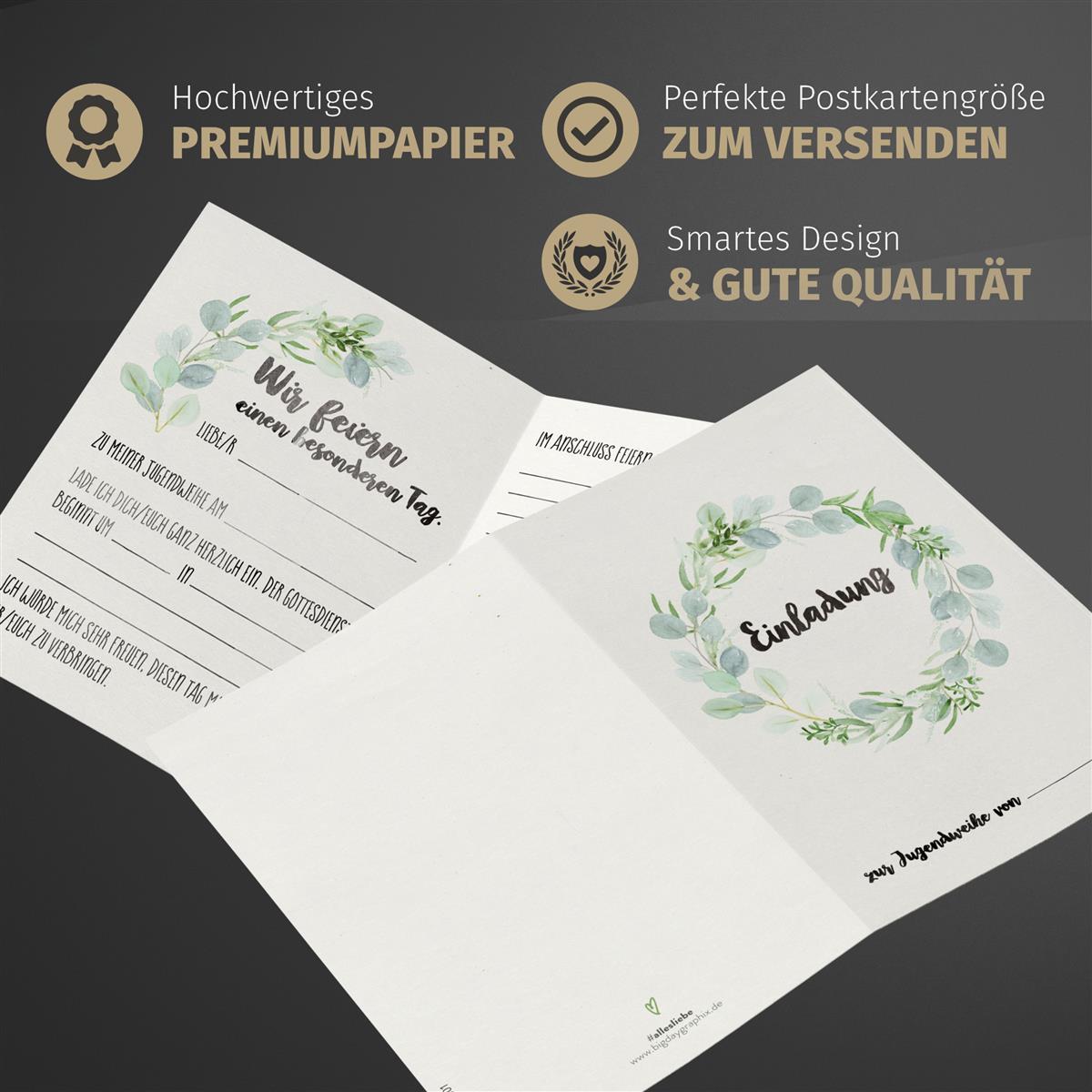 10 Einladungskarten Jugendweihe - Eukalyptus