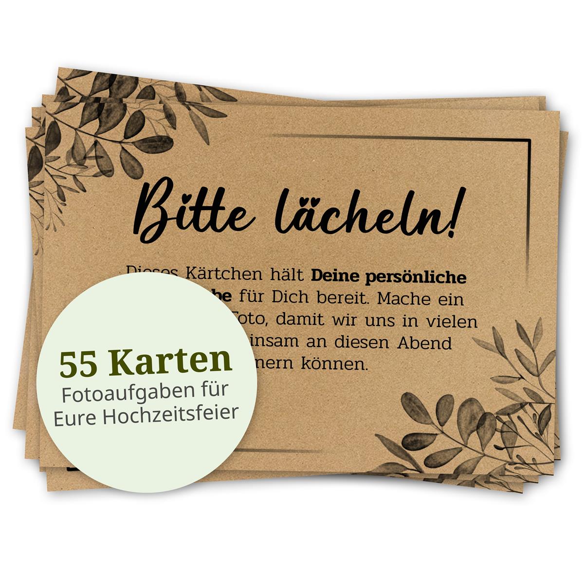 Fotospiel Hochzeit I 55 Fotoaufgaben I Hochzeitsspiele für Gäste I alternatives Gästebuch Hochzeit I Kraftpapier I Format DIN A7