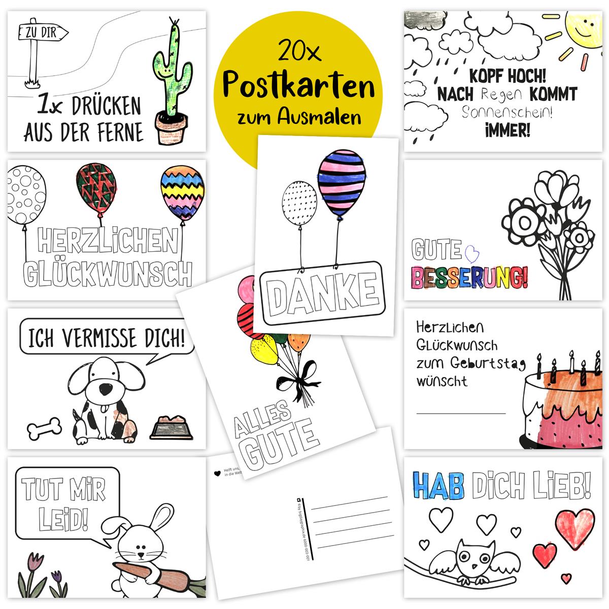 Ausmalkarten - Postkartenset für Kinder