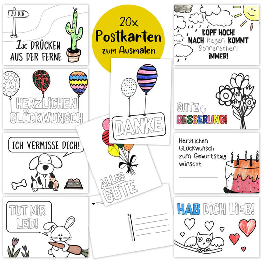 Ausmalkarten - Postkartenset für Kinder