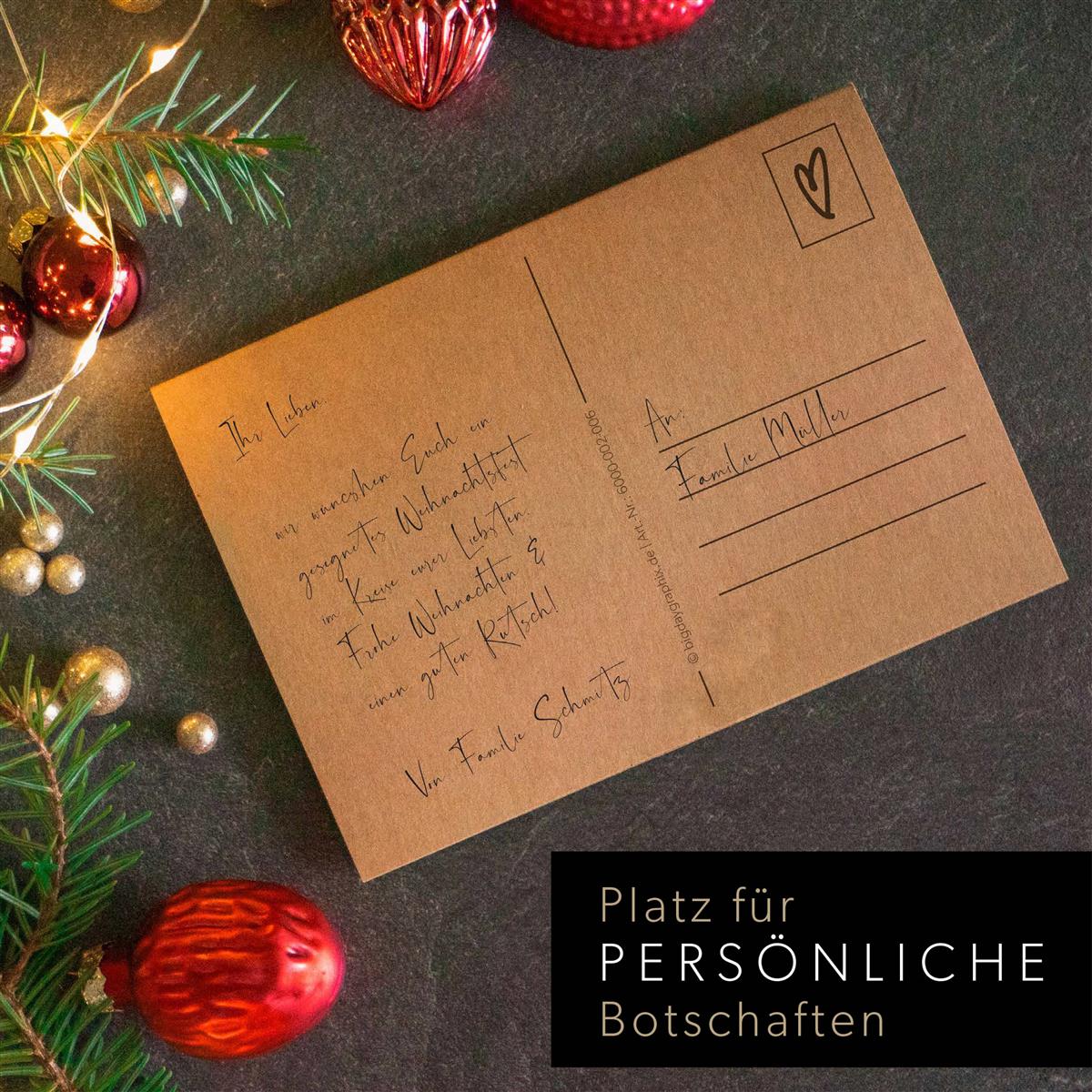 Weihnachtspostkarten - Kraftpapier mit Goldfolie