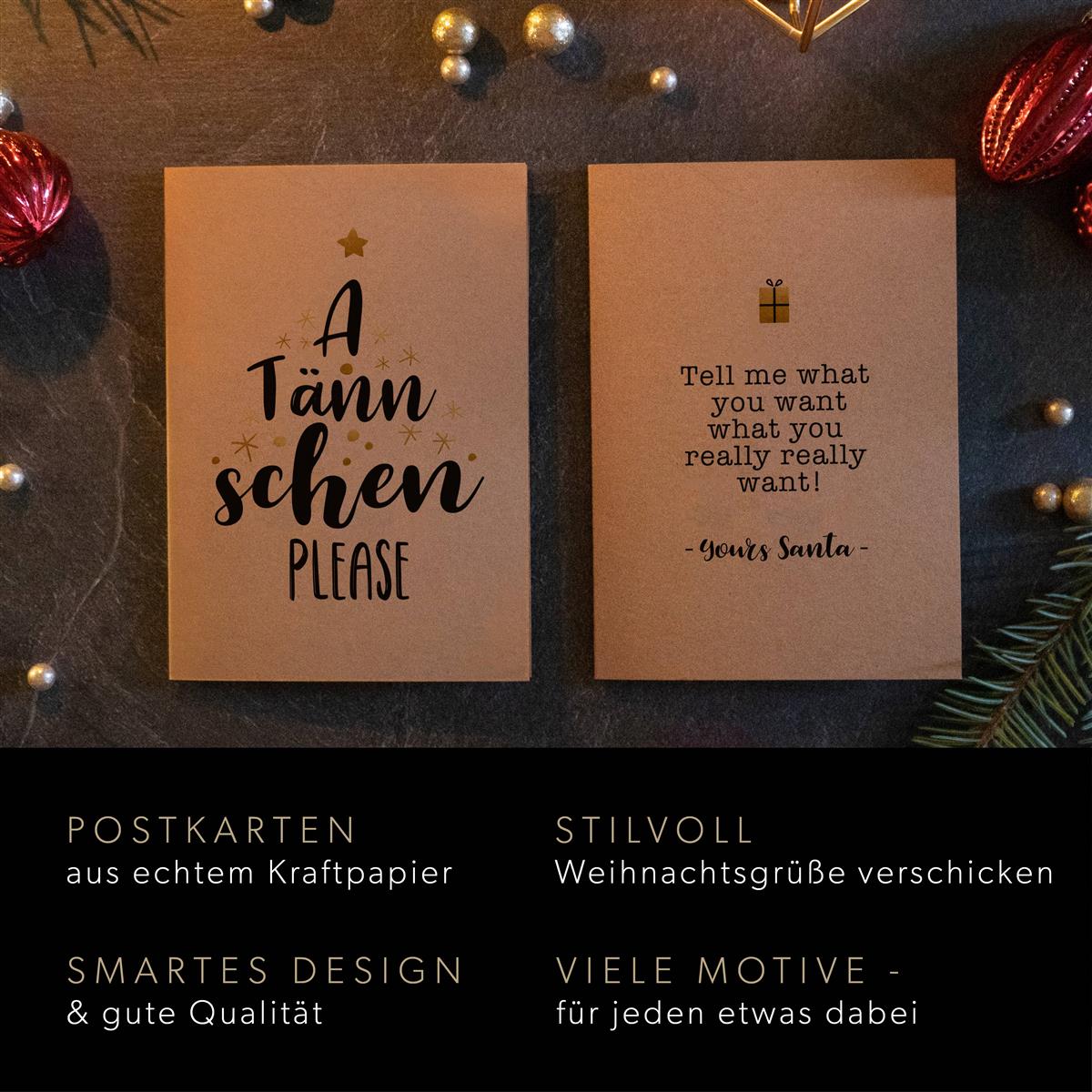 Weihnachtspostkarten - Kraftpapier mit Goldfolie