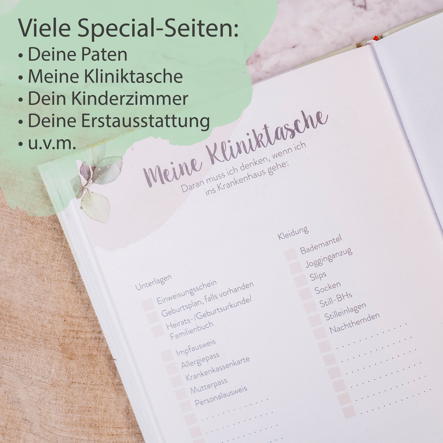 Schwangerschaftstagebuch Premium I Erinnerungsbuch I Baby-Buch I Fotoalbum I 124 Seiten