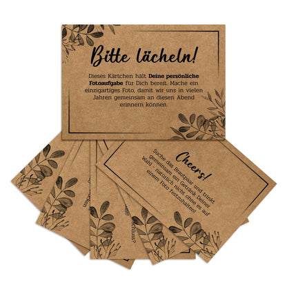 Fotospiel Hochzeit I 55 Fotoaufgaben I Hochzeitsspiele für Gäste I alternatives Gästebuch Hochzeit I Kraftpapier I Format DIN A7