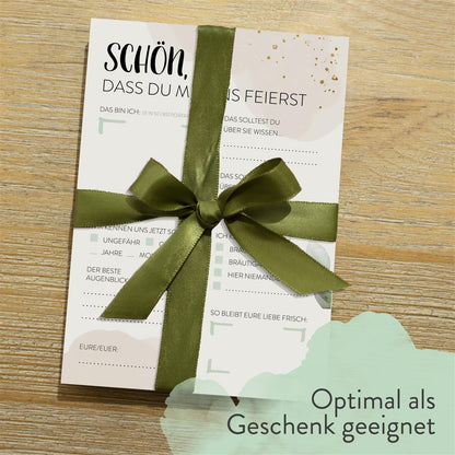 Hochzeitsspiel Postkarten Gästebuchspiel mit Fragen Geschenk Brautpaar Greenery
