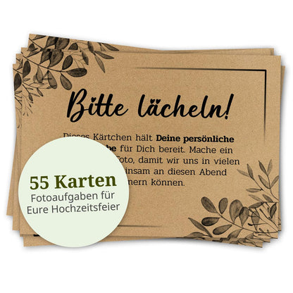 Fotospiel Hochzeit I 55 Fotoaufgaben I Hochzeitsspiele für Gäste I alternatives Gästebuch Hochzeit I Kraftpapier I Format DIN A7
