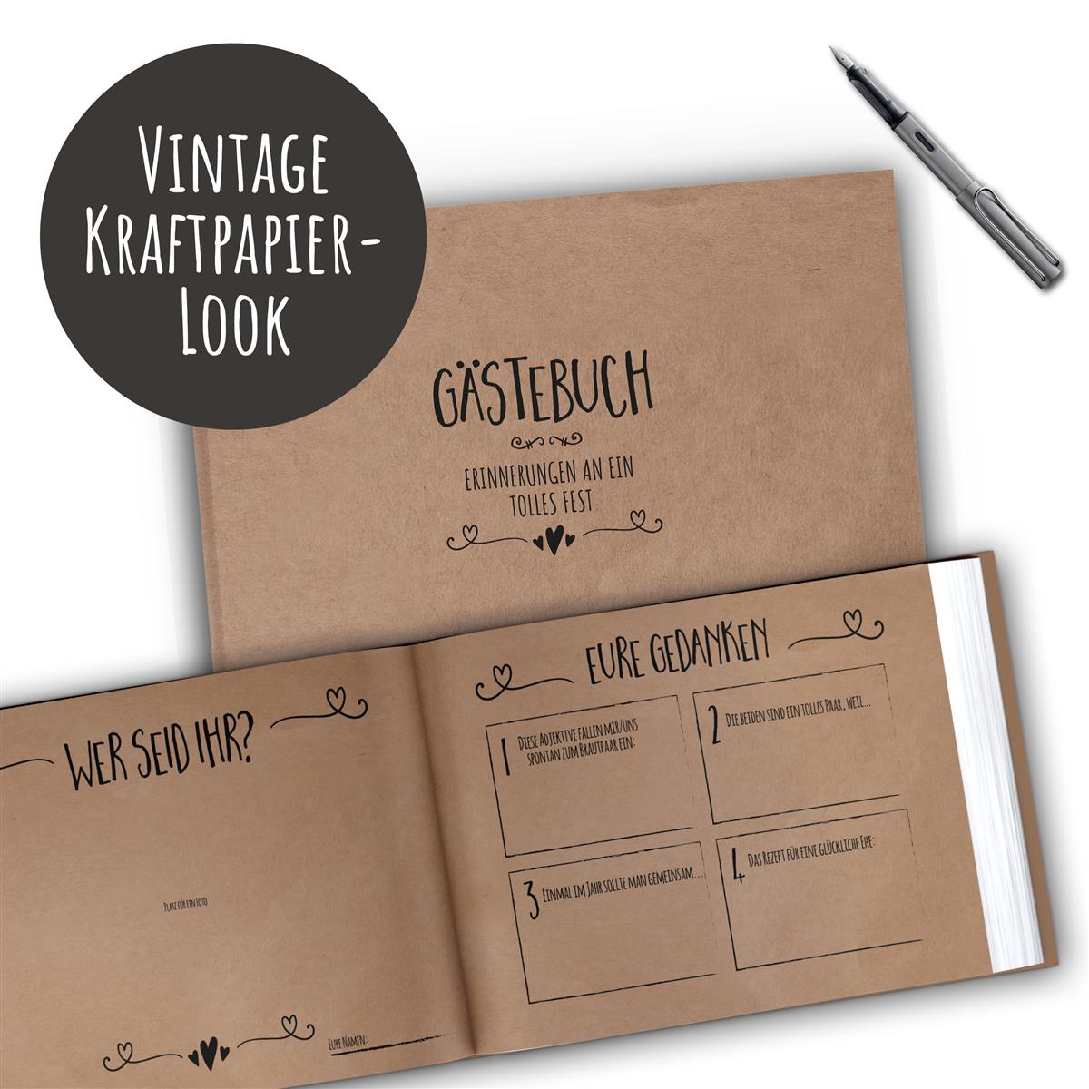 Gästebuch - Simple Vintage BLACK (mit Fragen)