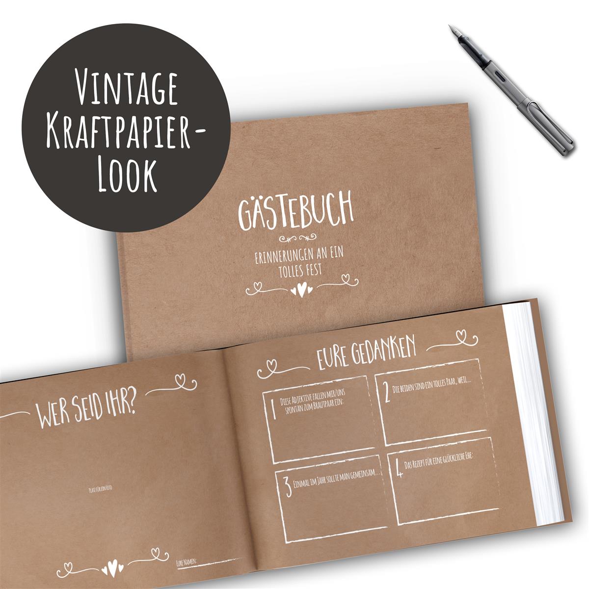 Gästebuch -Simple Vintage WHITE (mit Fragen)