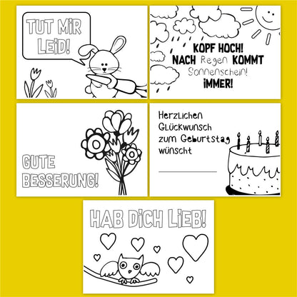 Ausmalkarten - Postkartenset für Kinder