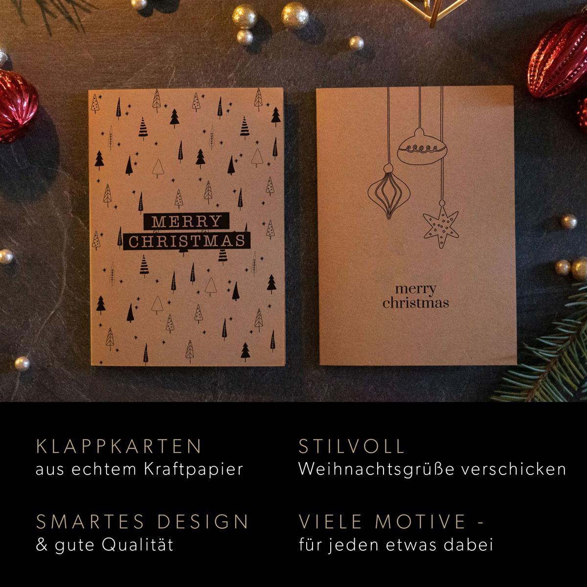 Weihnachtskarten - Klappkarten Kraftpapier mit Umschlägen