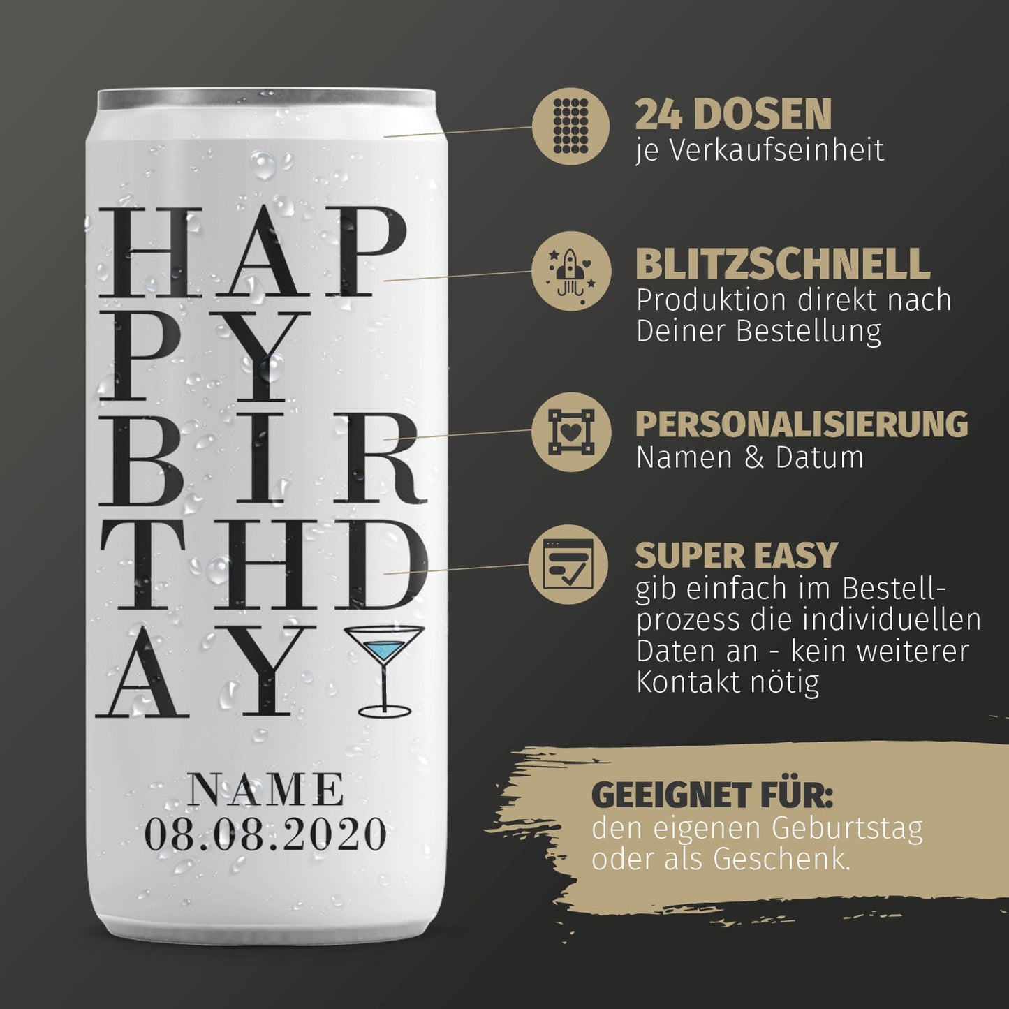 24 Sektdosen - Happy Birthday Typo
