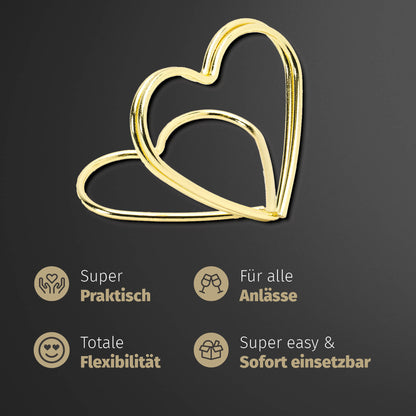 50 Kartenhalter Herz Gold + gratis Liste