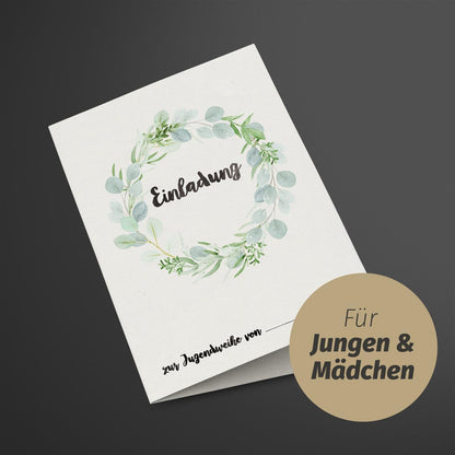 10 Einladungskarten Jugendweihe - Eukalyptus