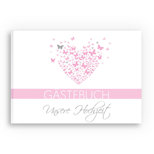 Gästebuch mit Fragen - Butterflyheart rosa