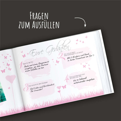 Gästebuch mit Fragen - Butterflyheart rosa