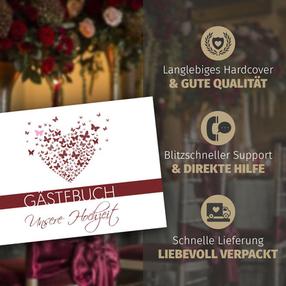 Gästebuch mit Fragen - Butterflyheart bordeaux