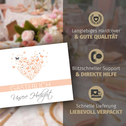 Gästebuch mit Fragen - Butterflyheart apricot