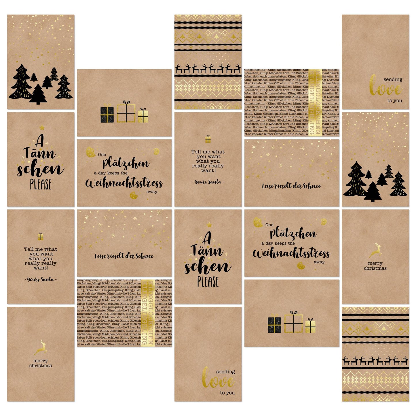 Weihnachtspostkarten - Kraftpapier mit Goldfolie