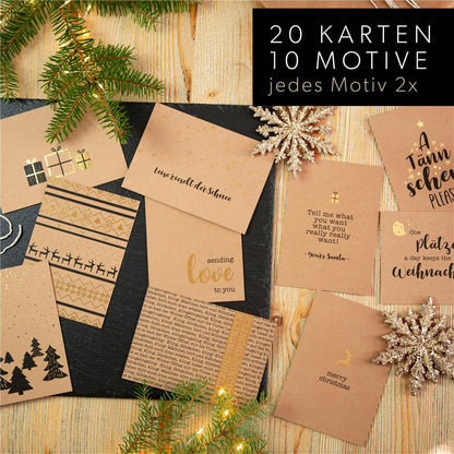 Weihnachtspostkarten - Kraftpapier mit Goldfolie