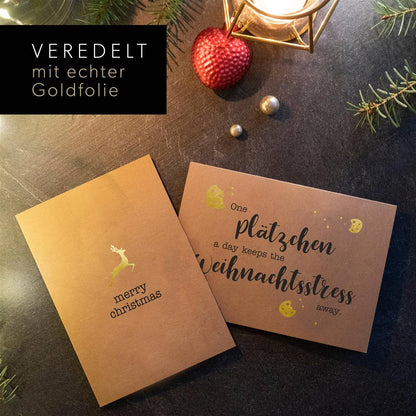 Weihnachtspostkarten - Kraftpapier mit Goldfolie
