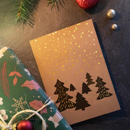 Weihnachtspostkarten - Kraftpapier mit Goldfolie