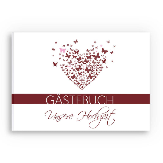 Gästebuch mit Fragen - Butterflyheart bordeaux